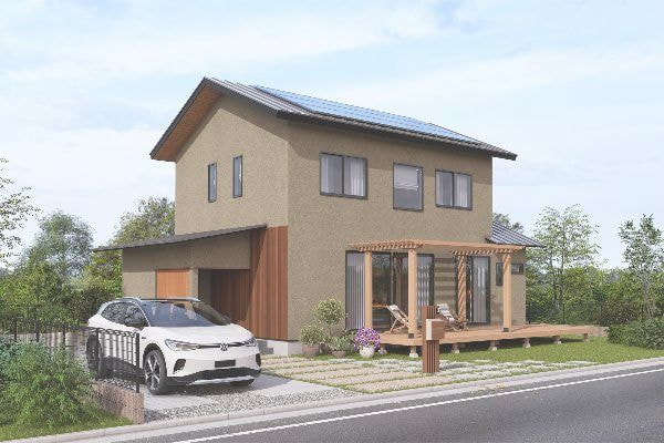 ベージュ系外壁の住宅パース